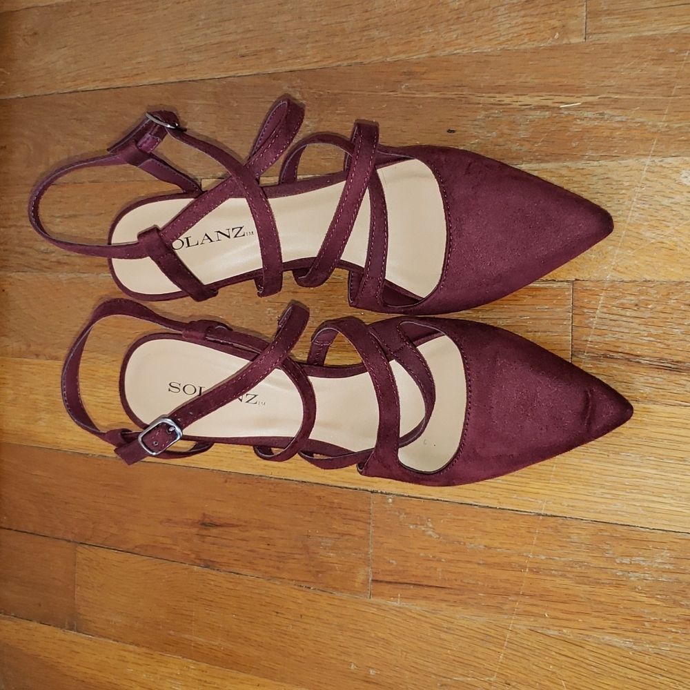 Solanz Strapy Pointy Toe Maroon Heels